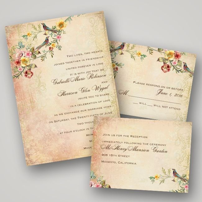 Olha que lindo esse para um casamento vintage, imitando papel envelhecido!