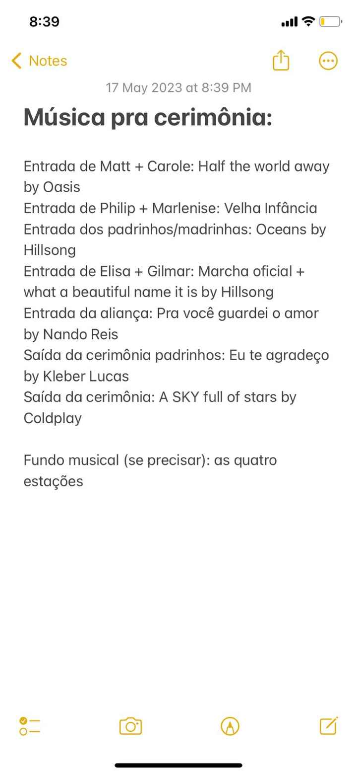 Músicas da cêrimonia - 1