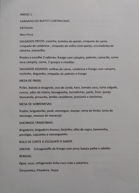Buffet Cardápio - 1
