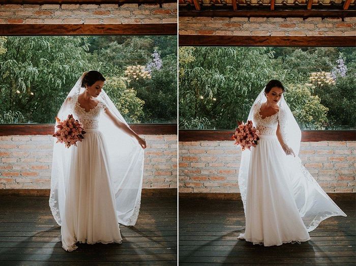 Amo tanto o vestido como o buquê desta foto