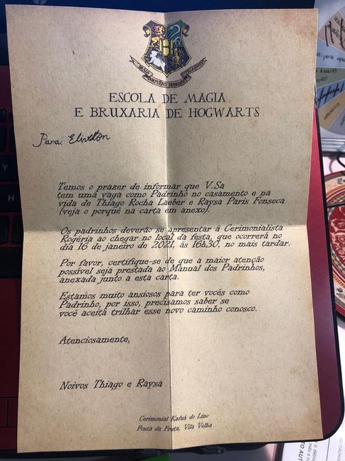 Convite dos Padrinhos: hp e Marvel feelings 4