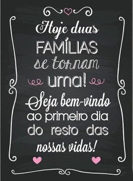 Placa para imprimir. Você ainda pode colocar o nome dos noivos entre os corações