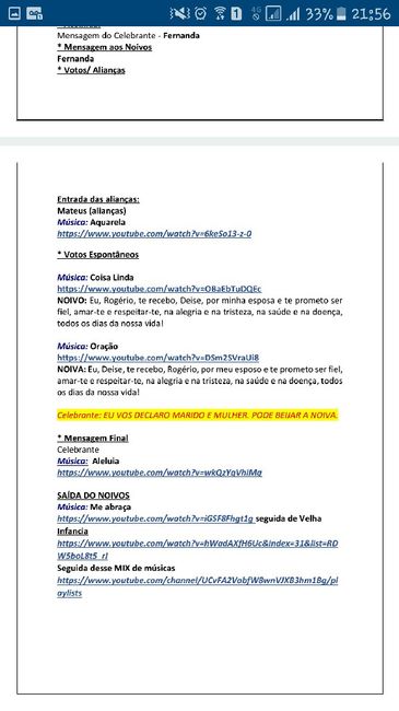 Ordem das músicas da cerimônia? - 2