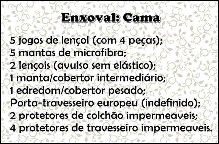Lista de itens do enxoval de cama: Thamirys & Diego