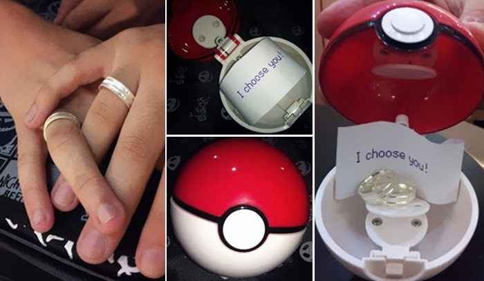 Usa pokebola como caixinha para anel 