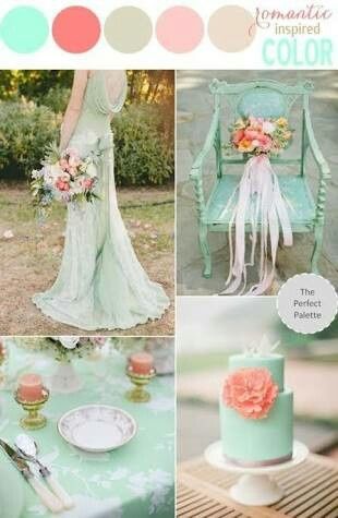 Paleta madrinhas coral , nude e verde menta - 8