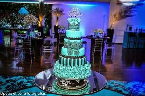 Decoração de casamento na cor azul tiffany, preto,prata e dourado - 6
