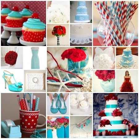 Decoração azul e vermelho