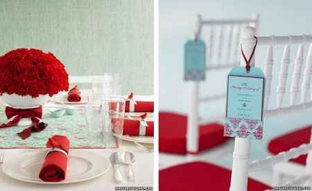 Decoração azul e vermelho