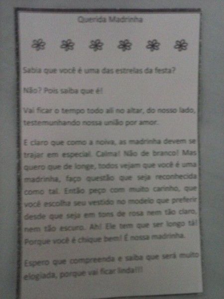 Pedido Especial para a madrinha