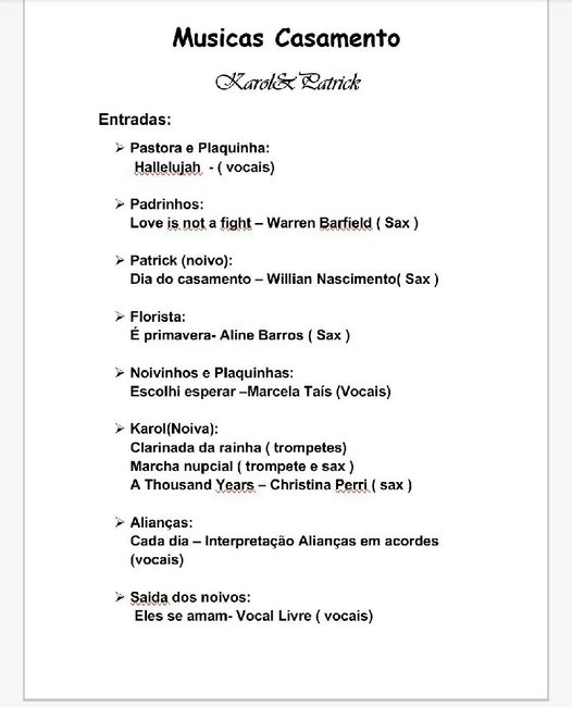 Musicas para as entradas - 1
