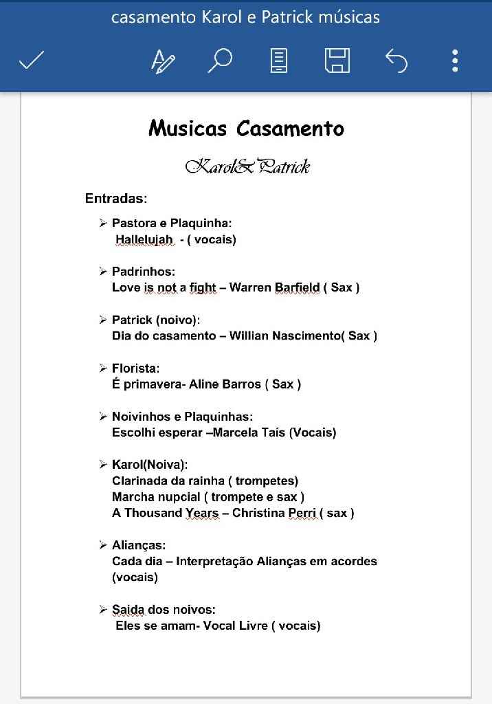 Escolha das músicas - Cerimônia - 1