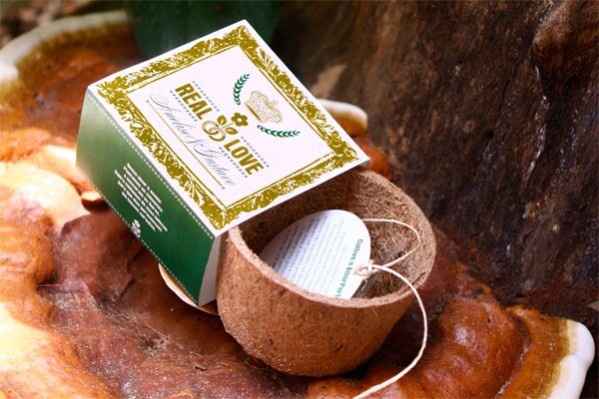 Vasinho de fibra natural com sementes.