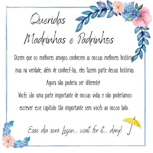 Convite Madrinhas e Padrinhos 2