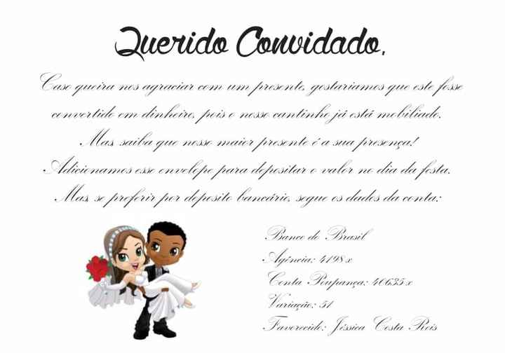 Informativo presente em dinheiro