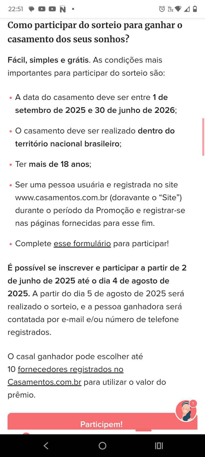 Sorteio a partir do dia 05/08 - 1