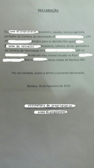 Comprovante de residência em nome dos noivos - 1