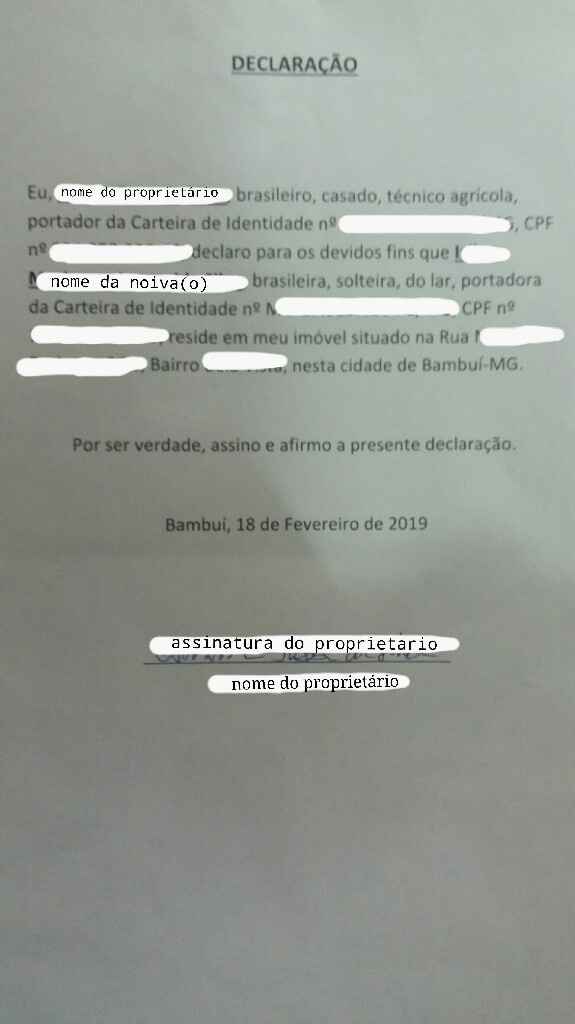 Comprovante de residência em nome dos noivos - 1