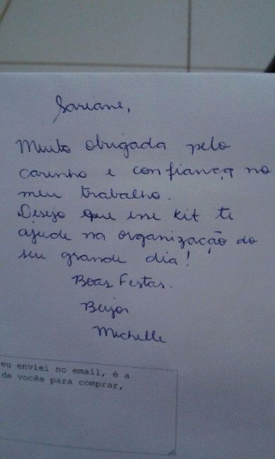 Olha que fofo, a mulher que fez me mandou um recadinho! eu amei *--*