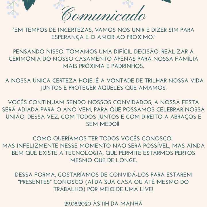 Mantive a cerimonia - Festa adiada. Como avisar os convidados? - 1