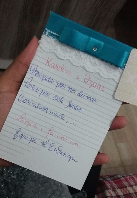 Cartinha manuscrita que recebemos