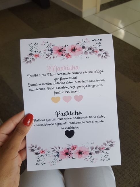 Na segunda folha fiz um manualzinho para as madrinhas e padrinhos