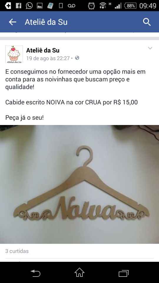 Cabide escrito NOIVA por R$ 15,00