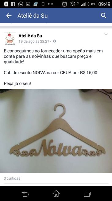 Cabide escrito NOIVA por R$ 15,00
