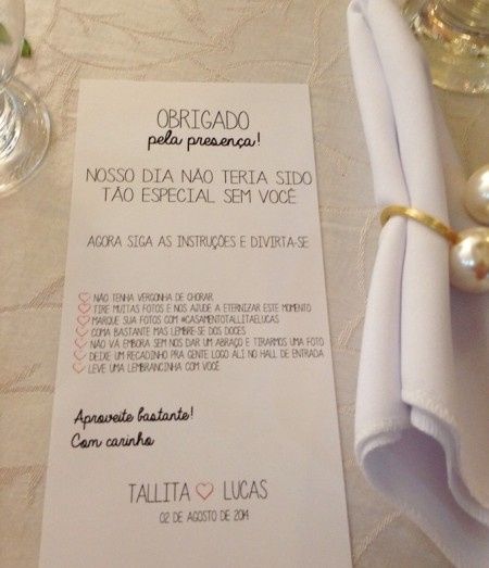 Mensagem nas mesas