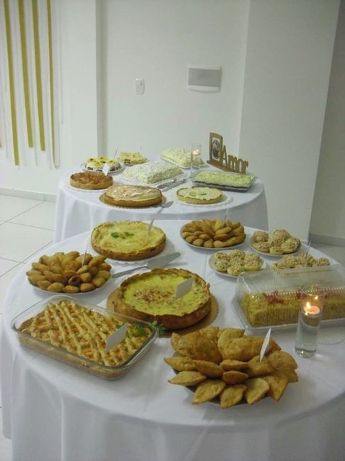 Mesas de tortas doces e salgados