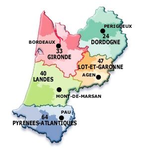 Os departamentos da região da Aquitânia