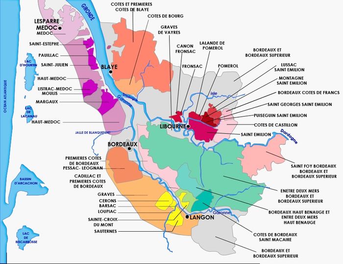 Mapa dos Vignobles de Bordeaux