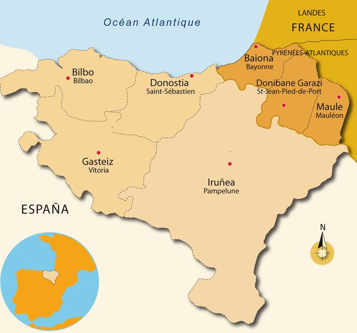 O País Basco está localizado em sua maior parte em território espanhol onde tem um status de Comunid