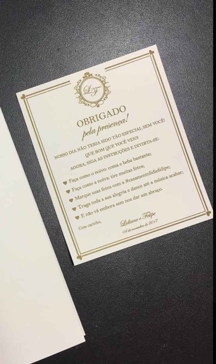 Cartão de agradecimento nas mesas! - 2