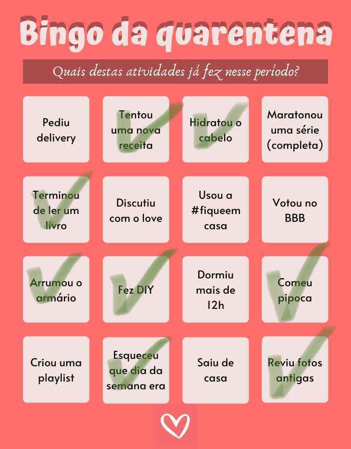 Bingo da quarentena: quem se atreve? #NoivasEmCasa - 1