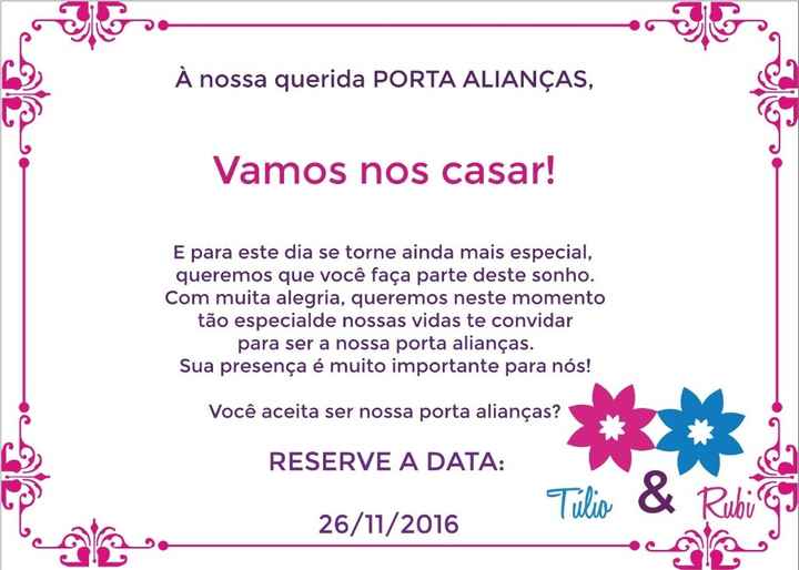 Convite porta alianças