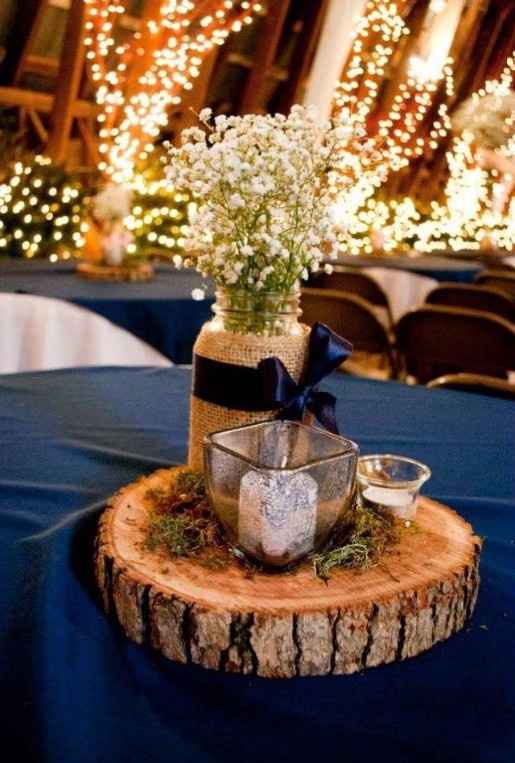 Decoração de casamento azul com estilo rústico