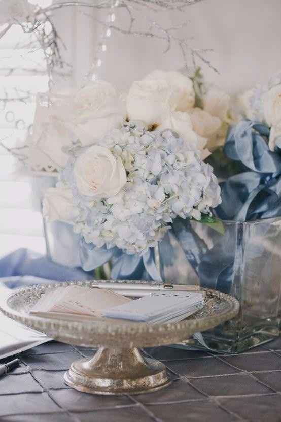 Decoração de casamento azul para espaço de recados para os noivos