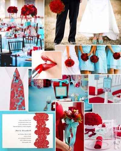 Casamento vermelho, turquesa e branco