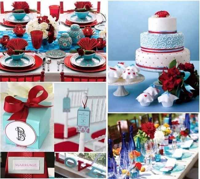 Casamento vermelho, turquesa e branco