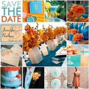 Casamento laranja e turquesa