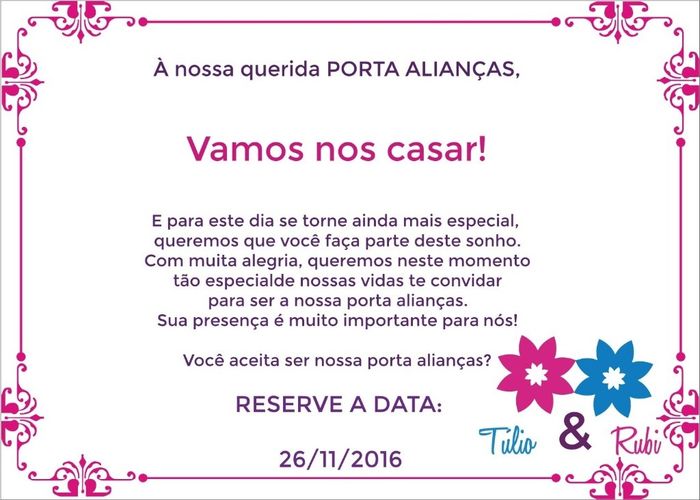 Convite porta alianças