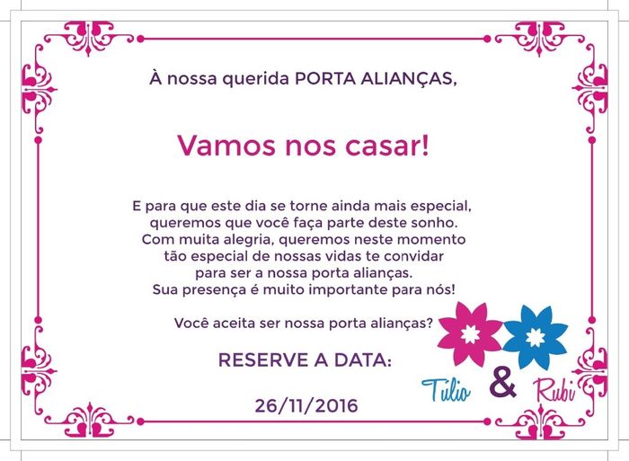 Convite porta alianças