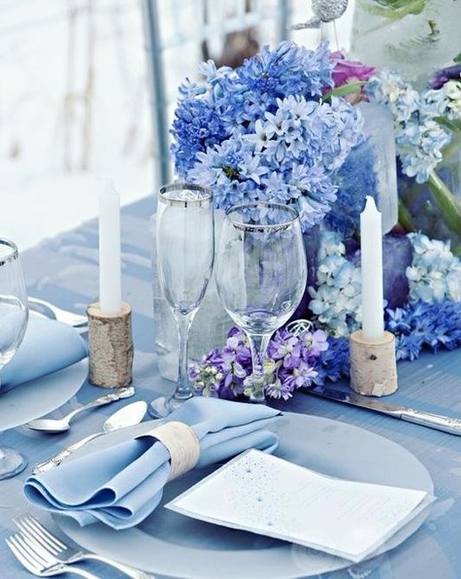 Decoração de casamento azul para jogo de jantar