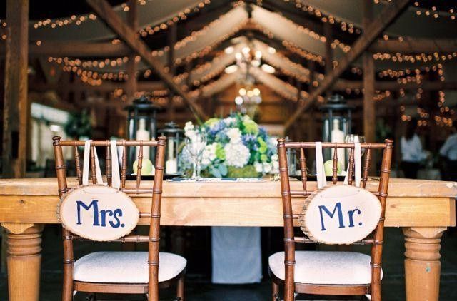 Decoração de casamento azul para cadeira dos noivos