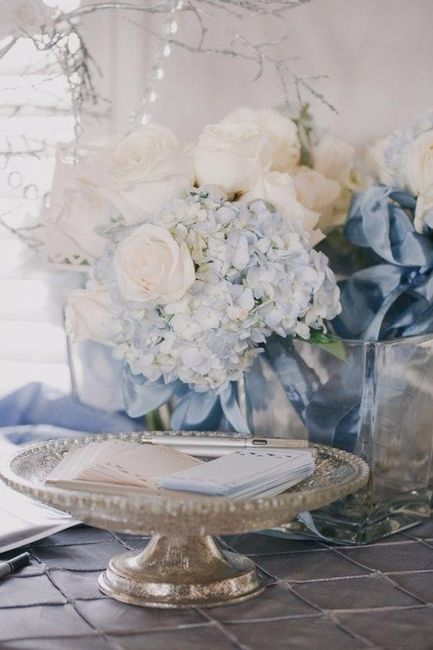 Decoração de casamento azul para espaço de recados para os noivos