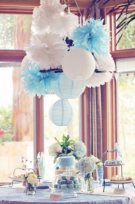 Decoração de casamento azul com balões de papel