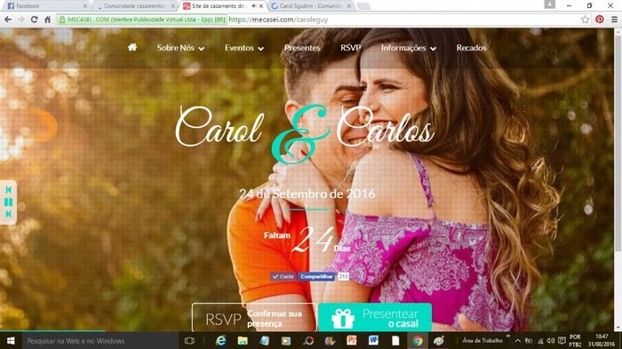 23 dias - Nosso site atualizado - Casamento Carol e Carlos