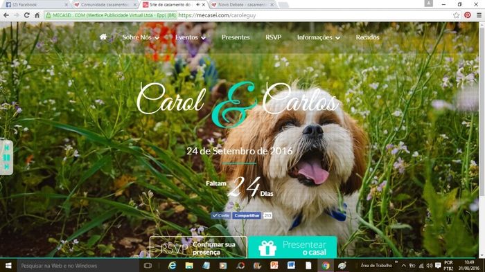 23 dias - Nosso site atualizado - Casamento Carol e Carlos
