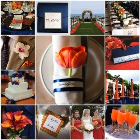 Decoração para casamento em azul e laranja